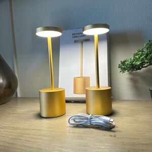 2pcs Cordless Rechargeable LED Table Lamps 5000mAh Battery Gold Metal 3 Levels
